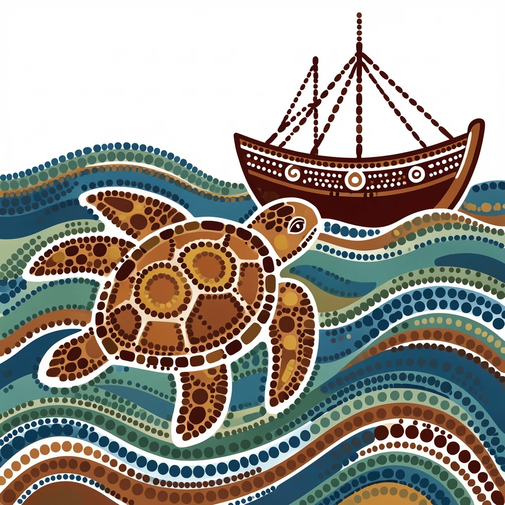 A sea turtle surfacing beside a fishing boat