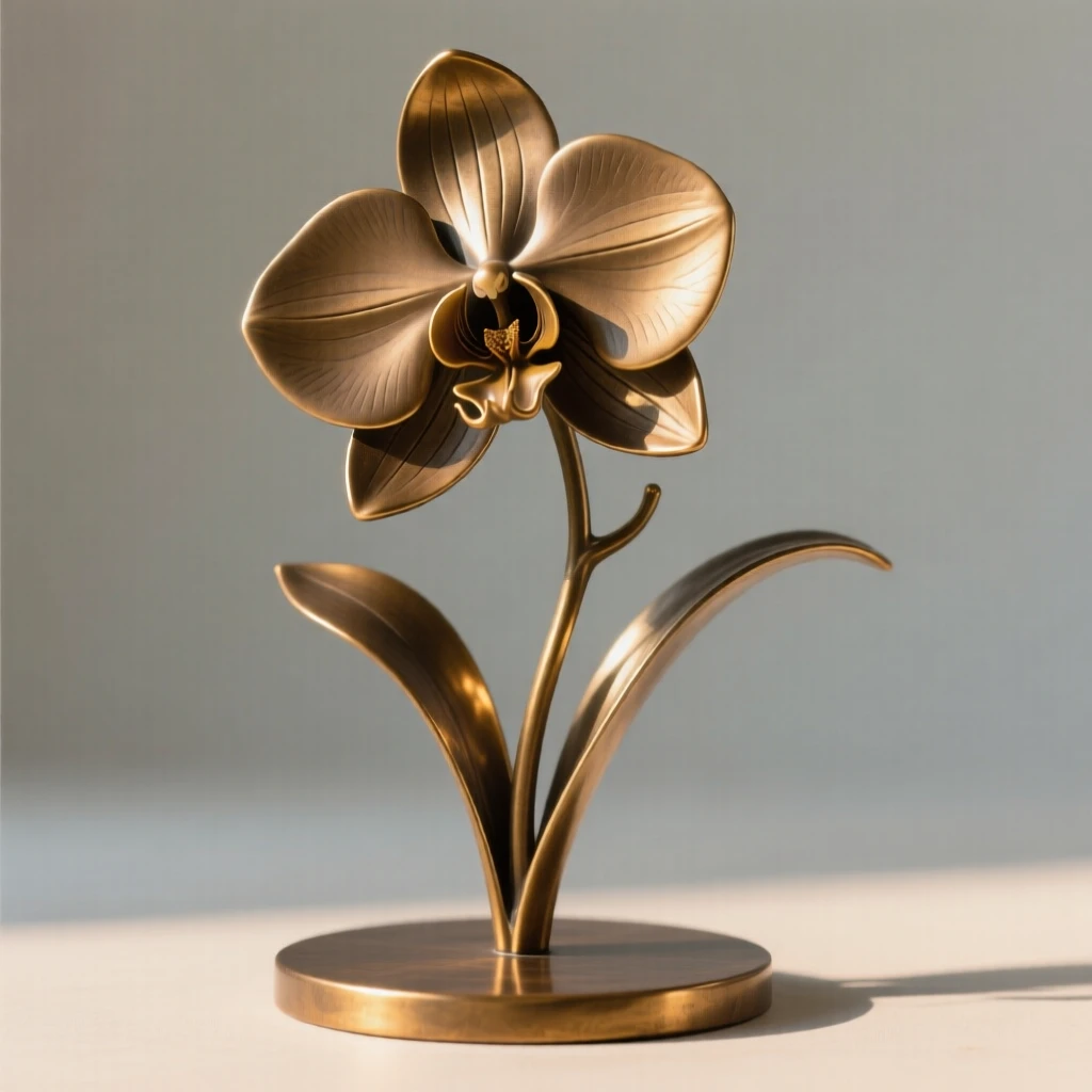 A single blooming orchid catching soft morning light, rendered with soft natural light and rich texture, forming an elegant, balanced composition