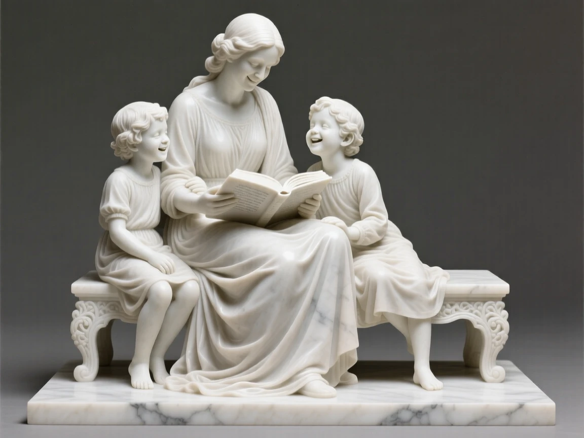 A joyful scene of a mother reading a bedtime story to her children, capturing warmth, togetherness, and belonging