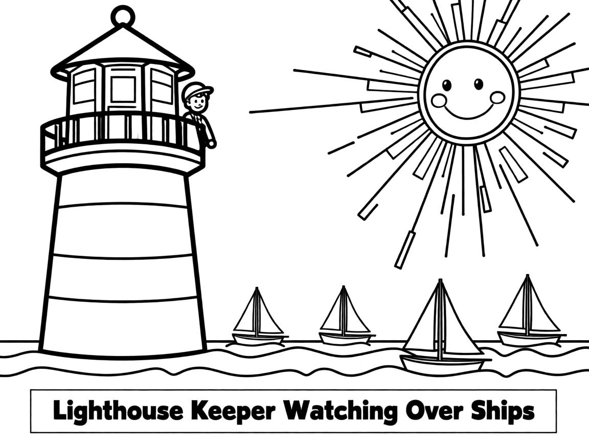 A lighthouse keeper watching over ships from a tall tower