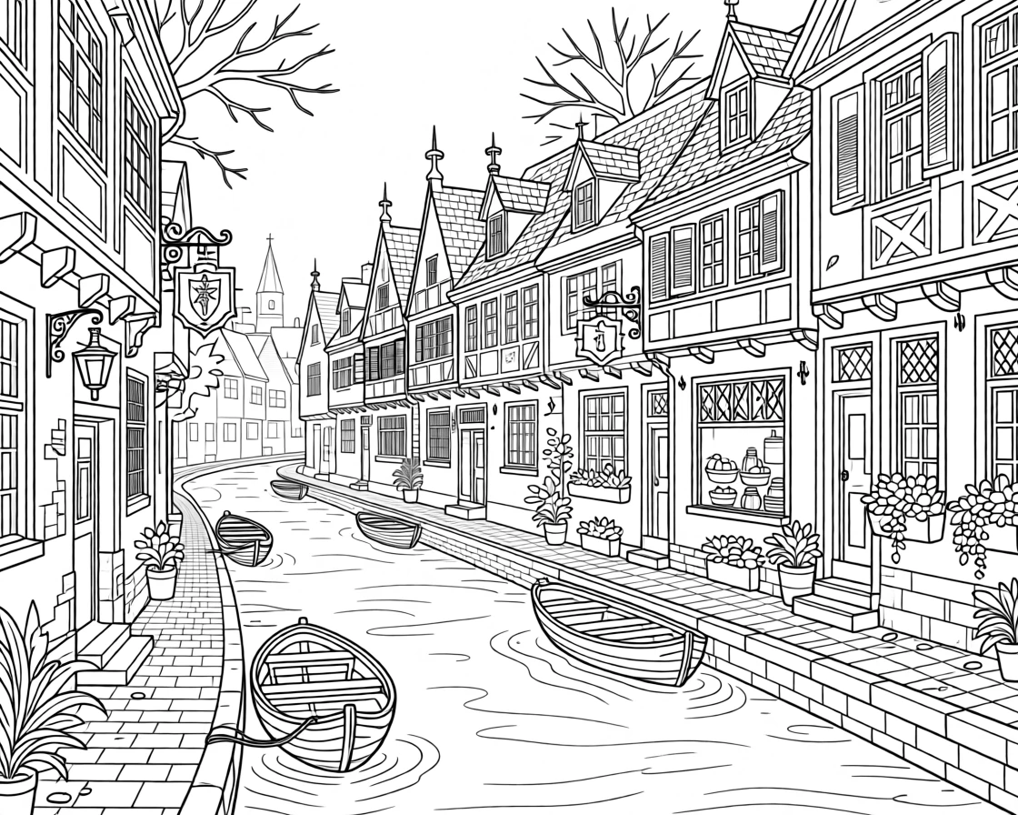 Canals lined with medieval guild houses in an old European city.