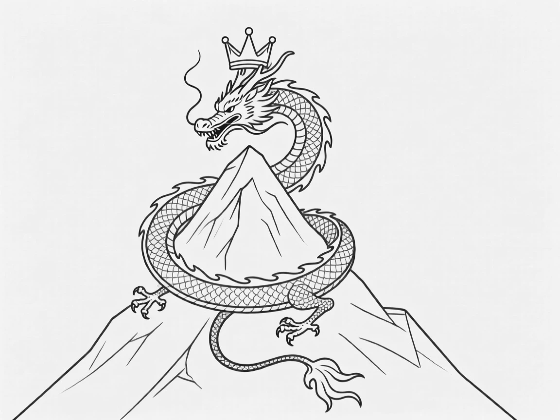 A dragon curling around a mountain peak like a crown