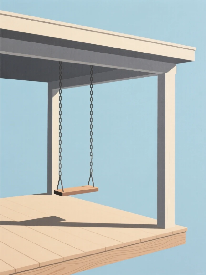 A cozy porch with a hanging swing