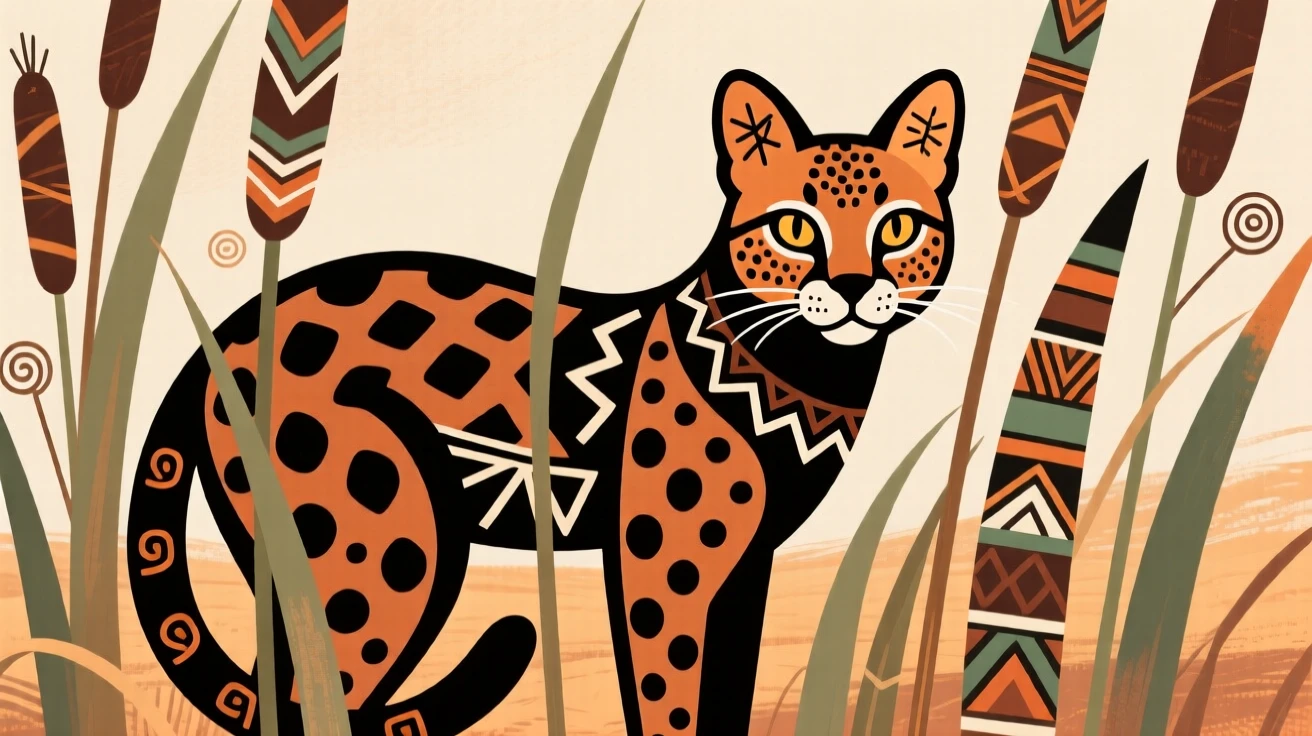 A serval hiding among the reeds.