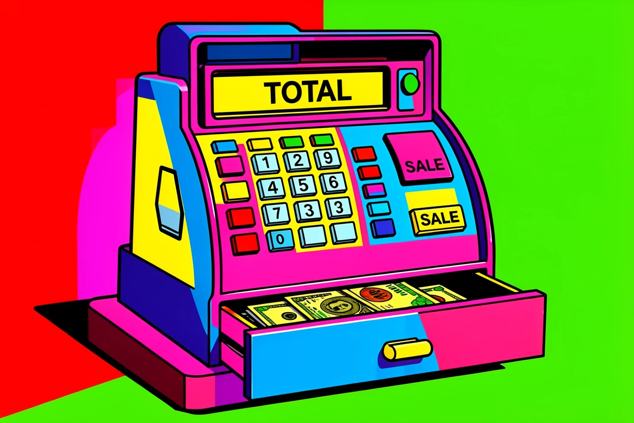 Classic cash register with a drawer open