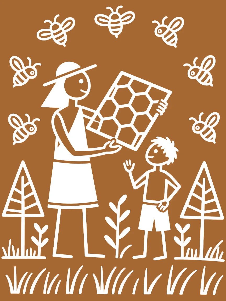 A beekeeper teaching a young apprentice the family trade.