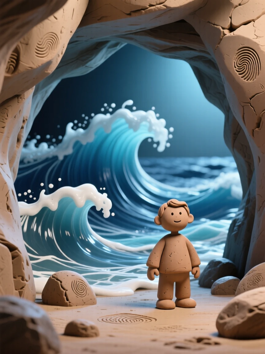 A dramatic sea cave with waves crashing rhythmically inside