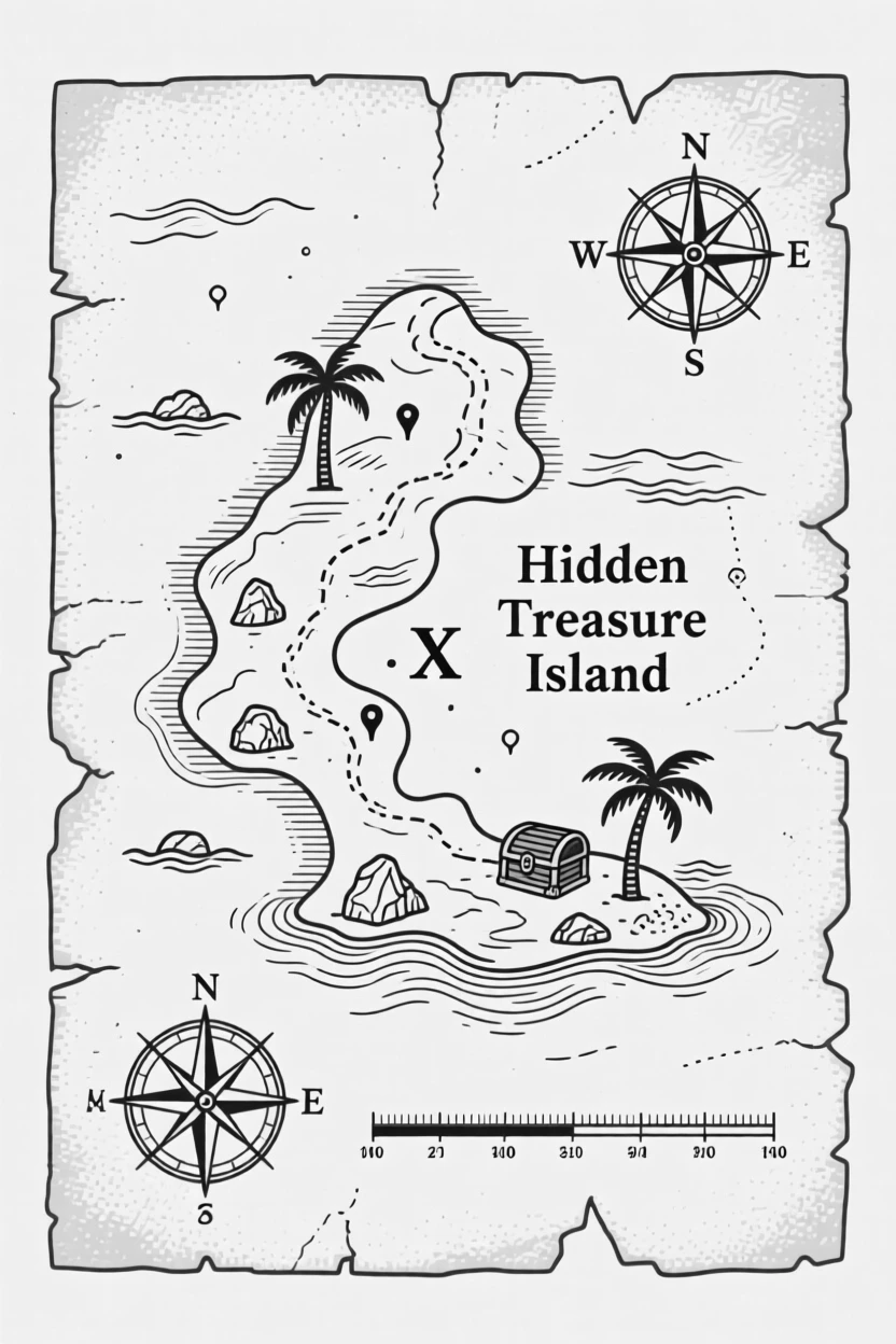 A time-worn map leading to a hidden treasure island