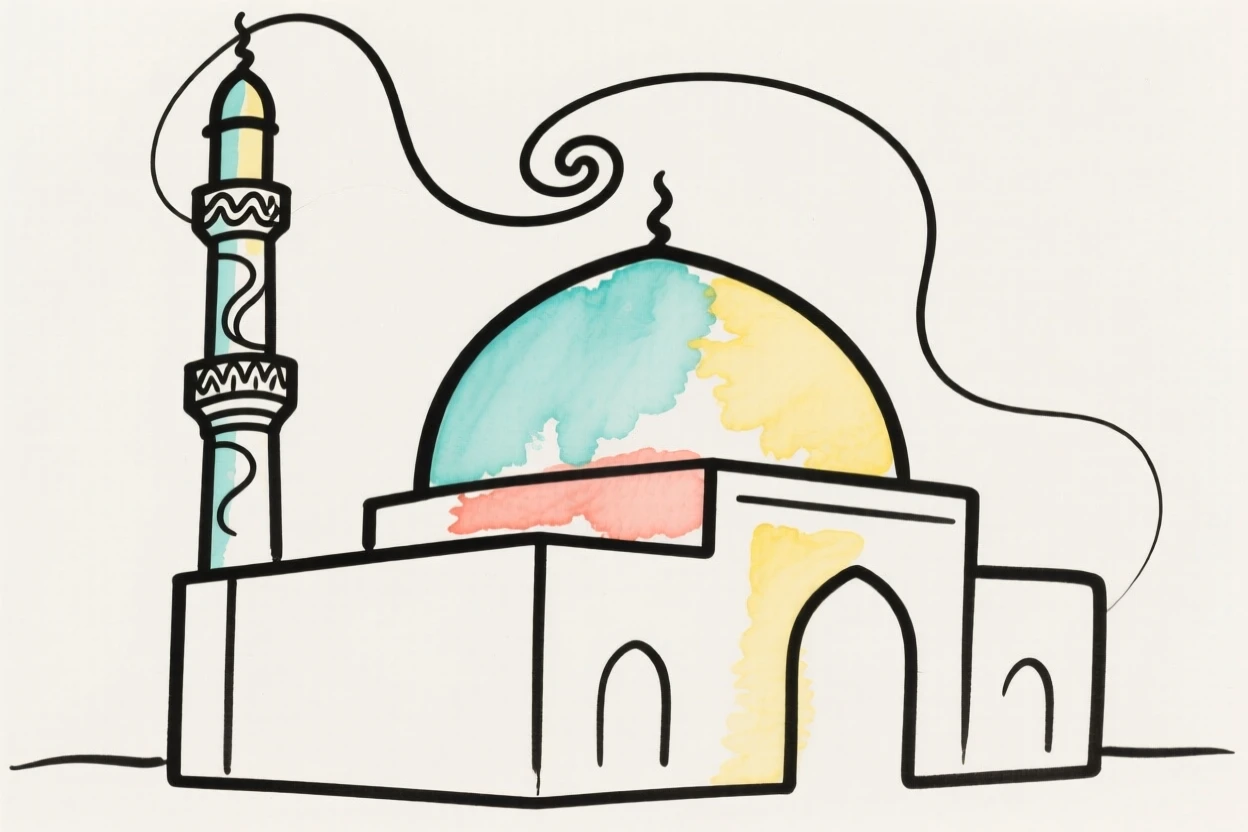 A mosque with an ornate minaret