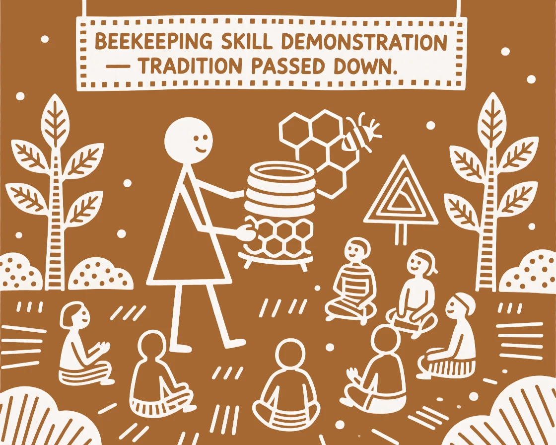 A beekeeper demonstrating a skill passed down for generations.