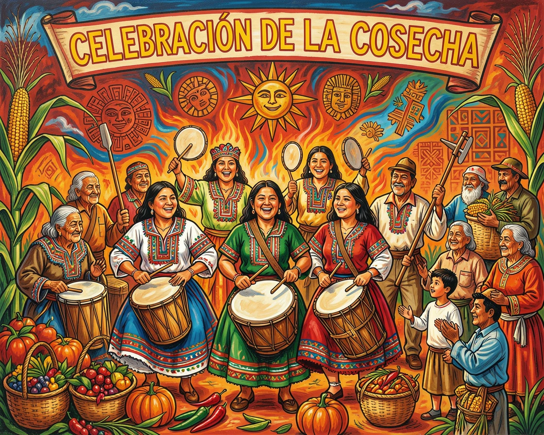 A group of drummers performing at a harvest celebration