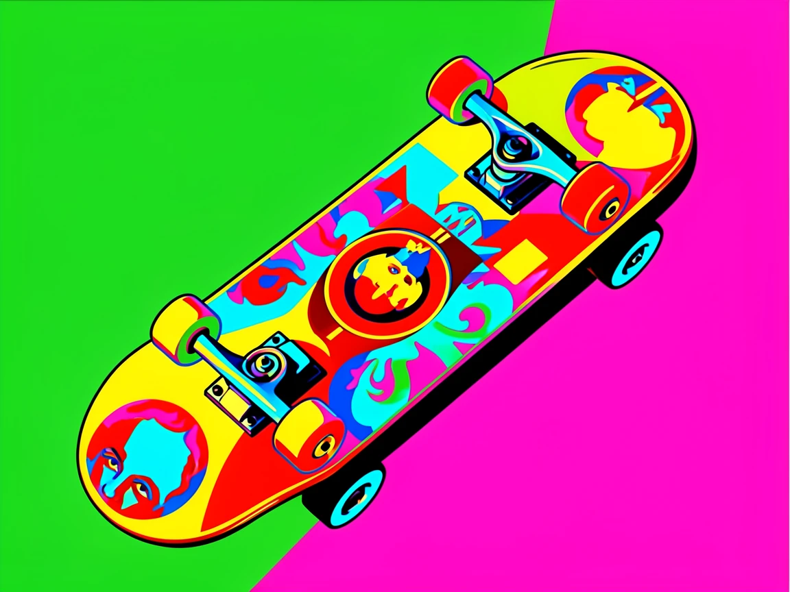 Vintage skateboard with colorful graphics