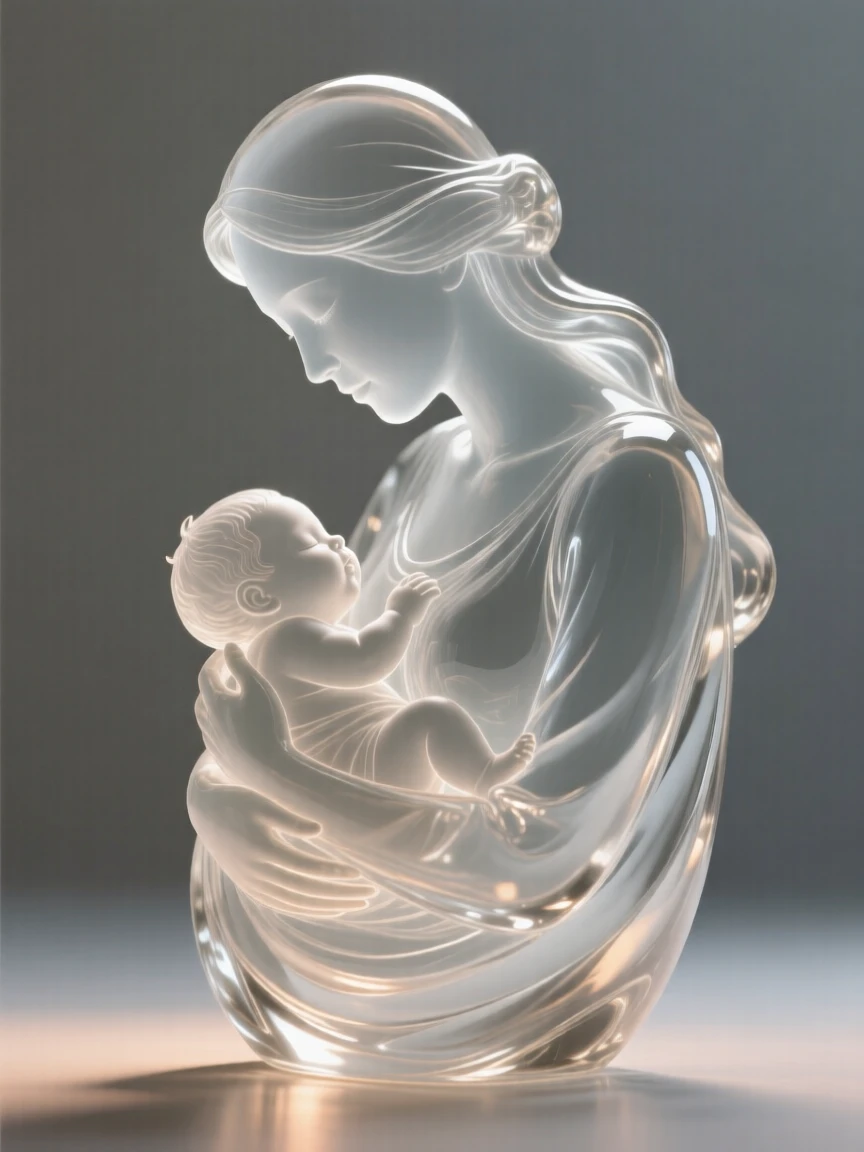 A mother cradling her newborn child framed in a close, intimate composition, soft rim light outlining the silhouette, evoking warmth and connection.