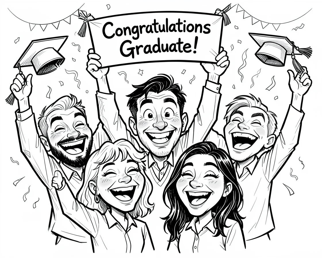 [Seasonal Holidays & Celebrations] Festive scene of a family celebrating a joyful graduation with caps thrown in the air, full of celebration and joy