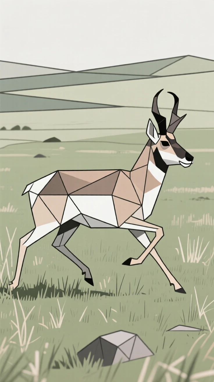 A pronghorn antelope running across grassland