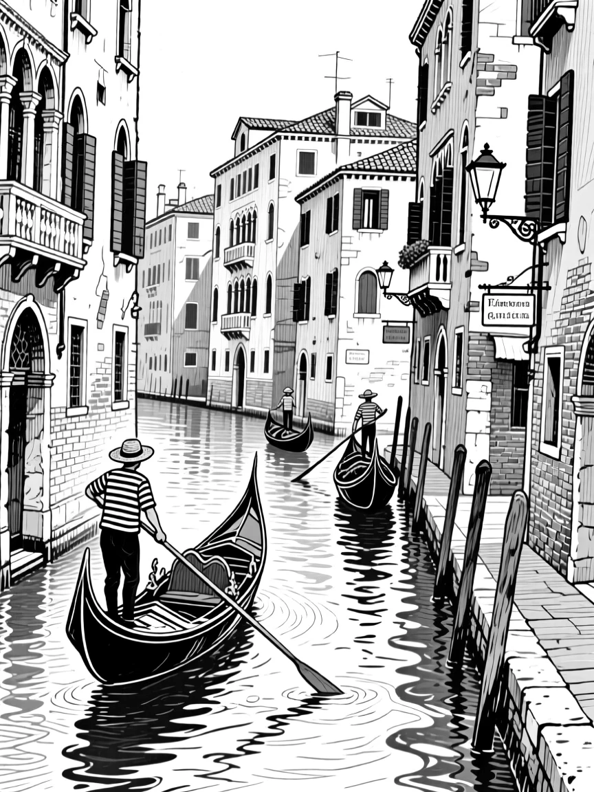 The iconic canals of Venice lined with colorful buildings and gondolas gliding past.