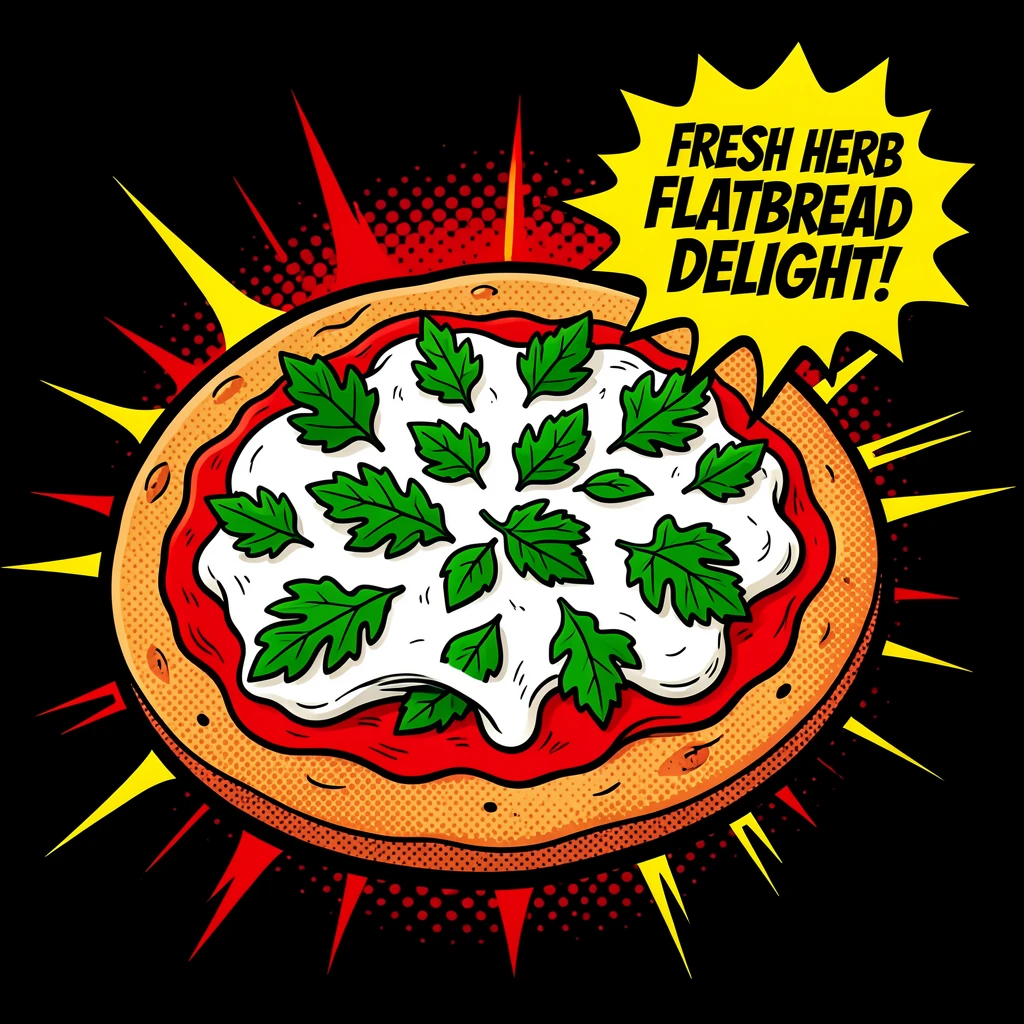 A wood-fired flatbread topped with fresh herbs and cheese