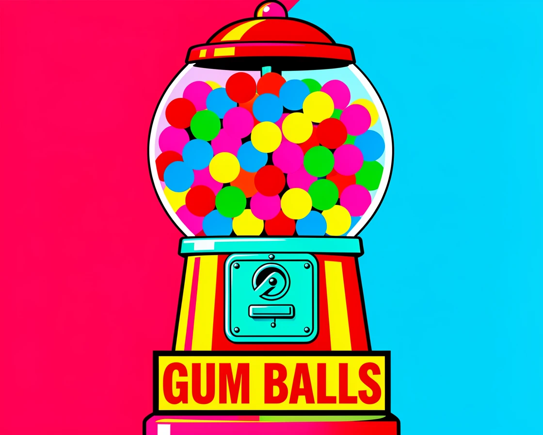 Classic gumball machine full of colorful gum
