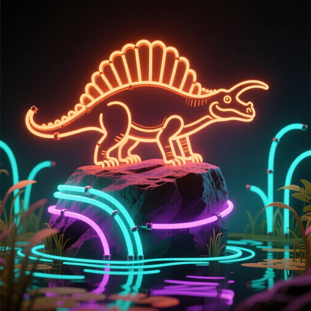 A Dimetrodon basking on a rock beside a primordial swamp.