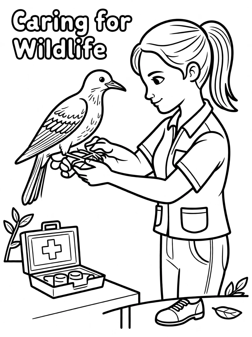 A wildlife vet bandaging the wing of an injured bird