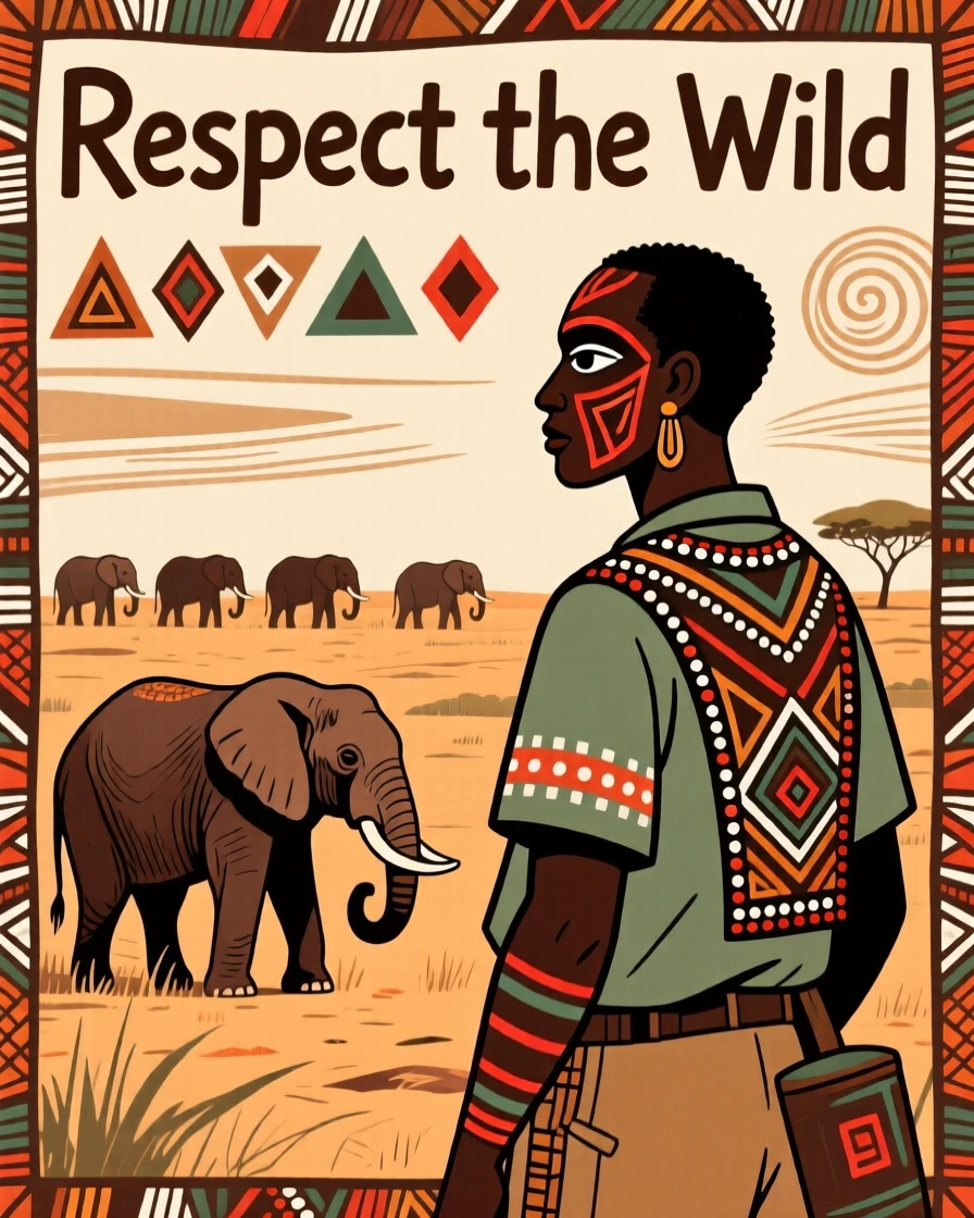 A safari guide observing a herd of elephants from a respectful distance.