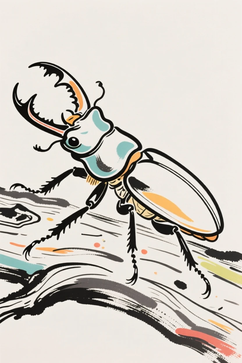 A stag beetle with large mandibles resting on a fallen log.