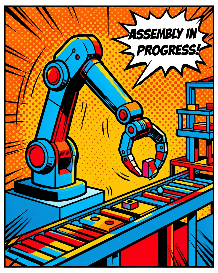 A robotic arm assembling components on a production line