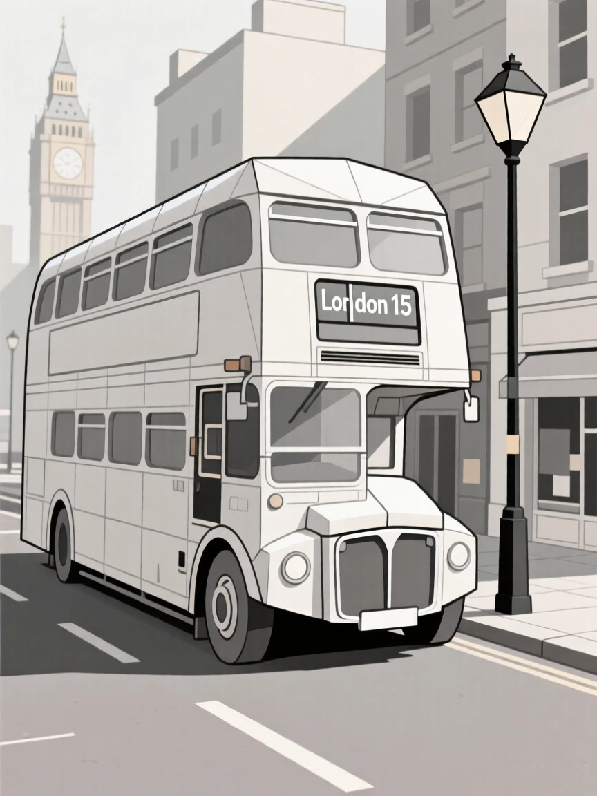A vintage double-decker bus parked in a London street