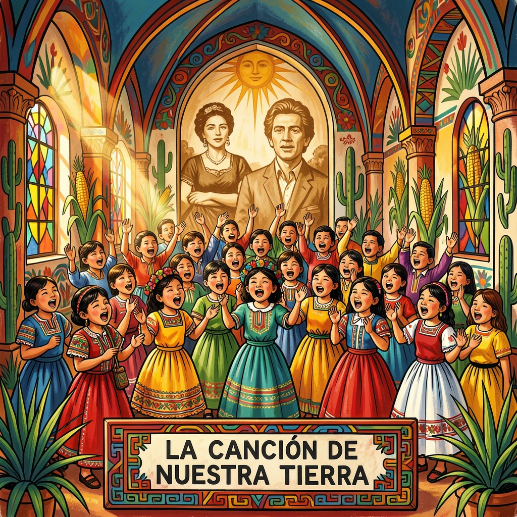 A choir of children performing in a sunlit chapel
