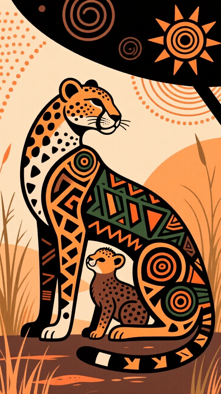 A cheetah nursing its young in the shade.