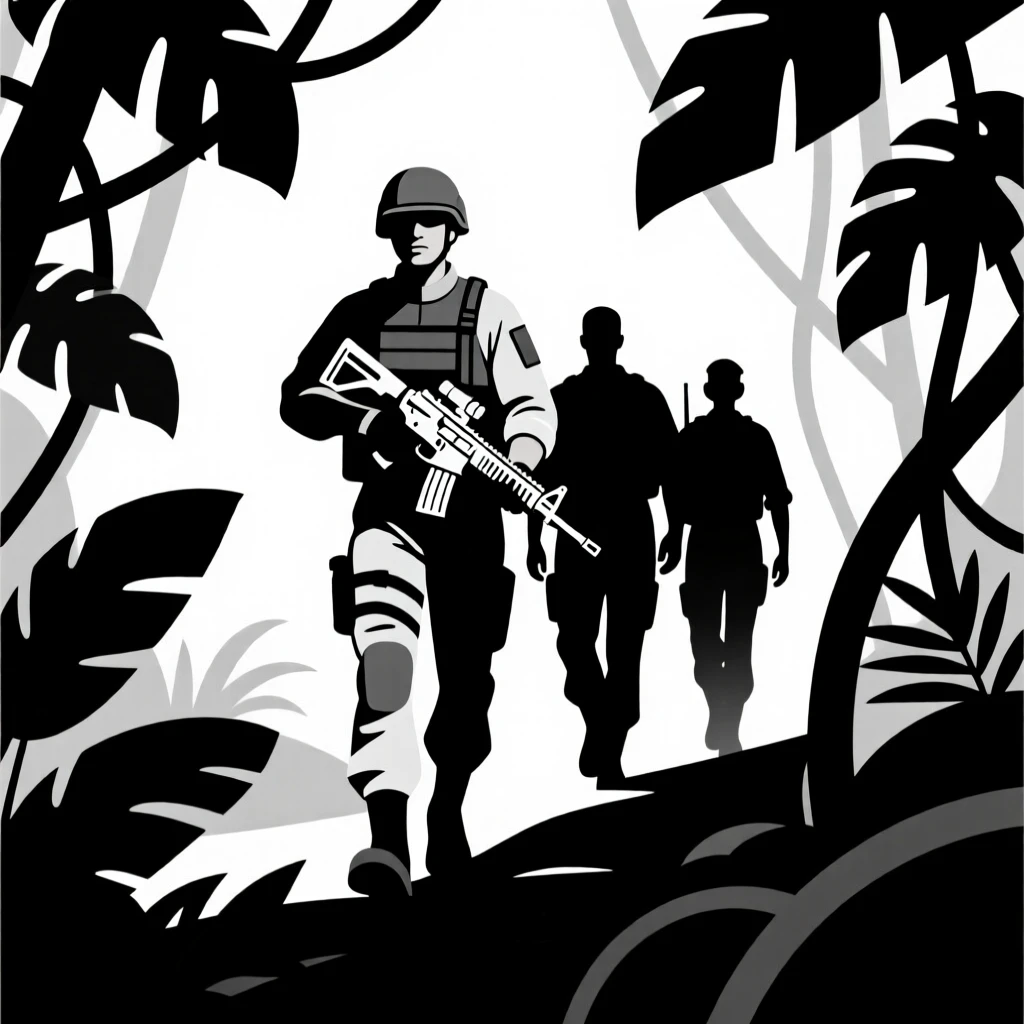 A soldier leading a team through a dense jungle.