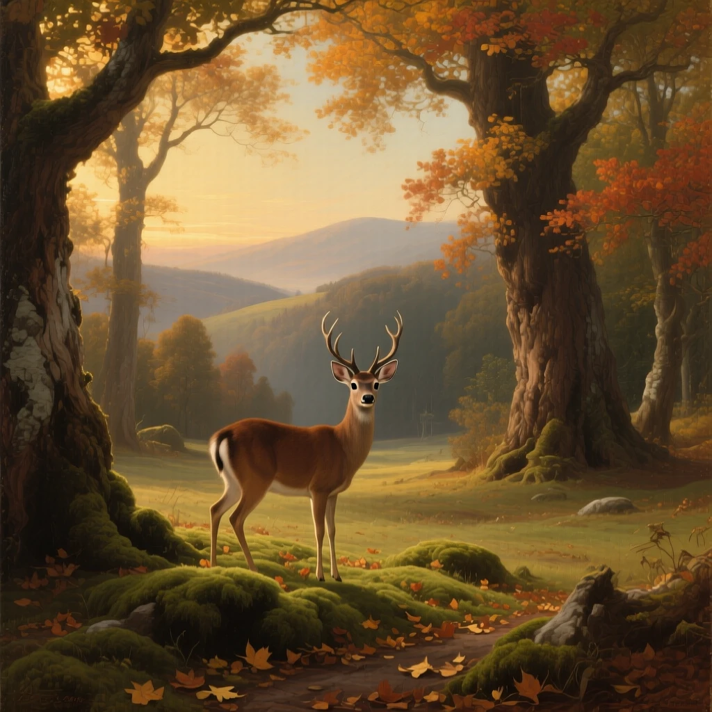 A deer pauses in a forest clearing, alert to a distant sound.