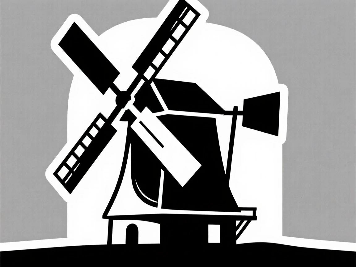 An old windmill silhouetted against a sunset.