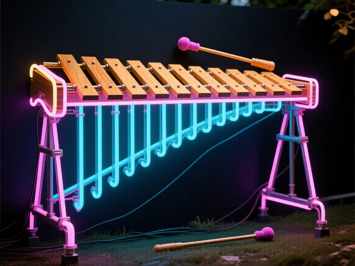 A marimba set up outdoors for a community concert.