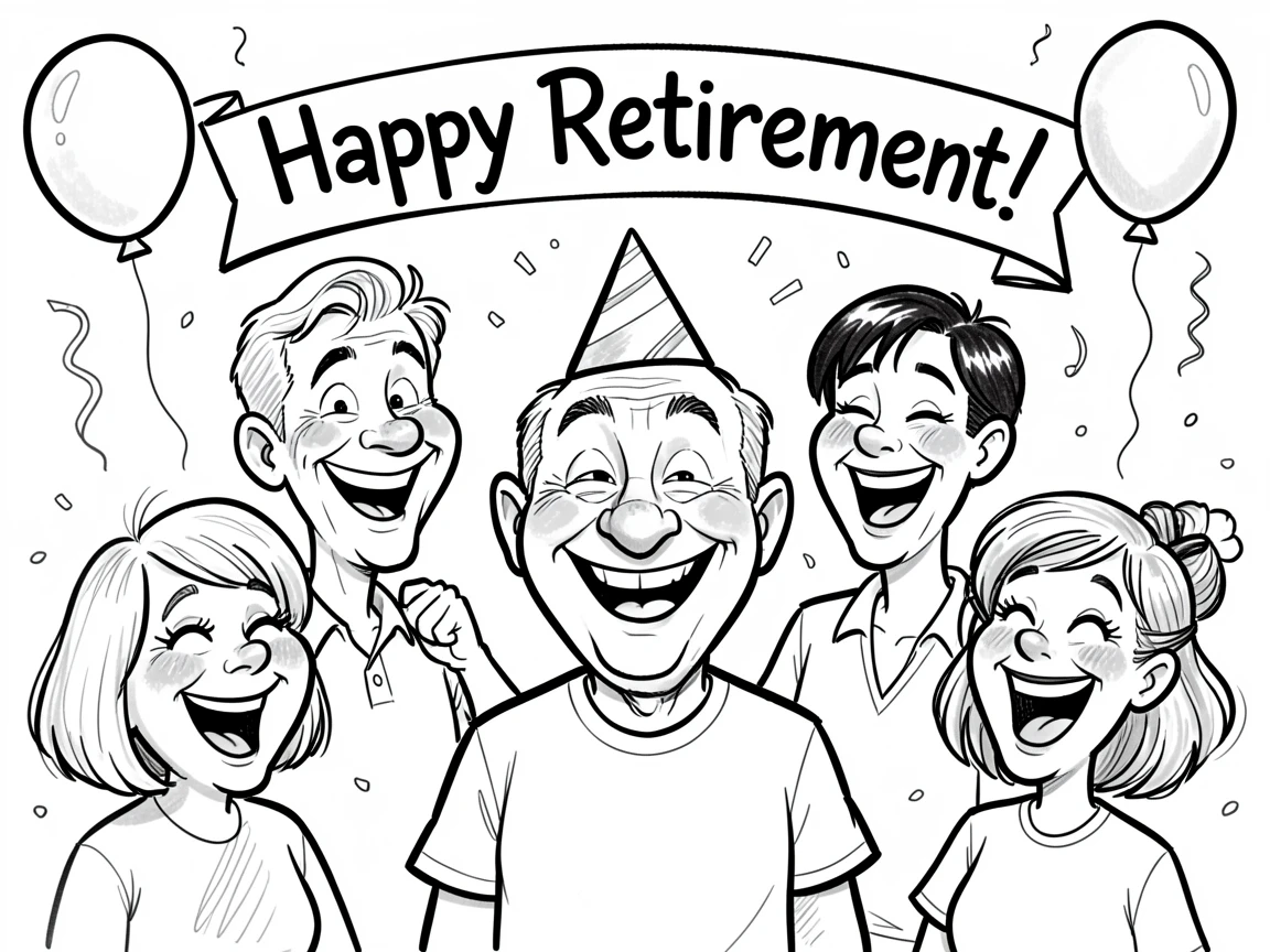 [Seasonal Holidays & Celebrations] Festive scene of a family celebrating a retirement party with balloons and a banner, full of celebration and joy