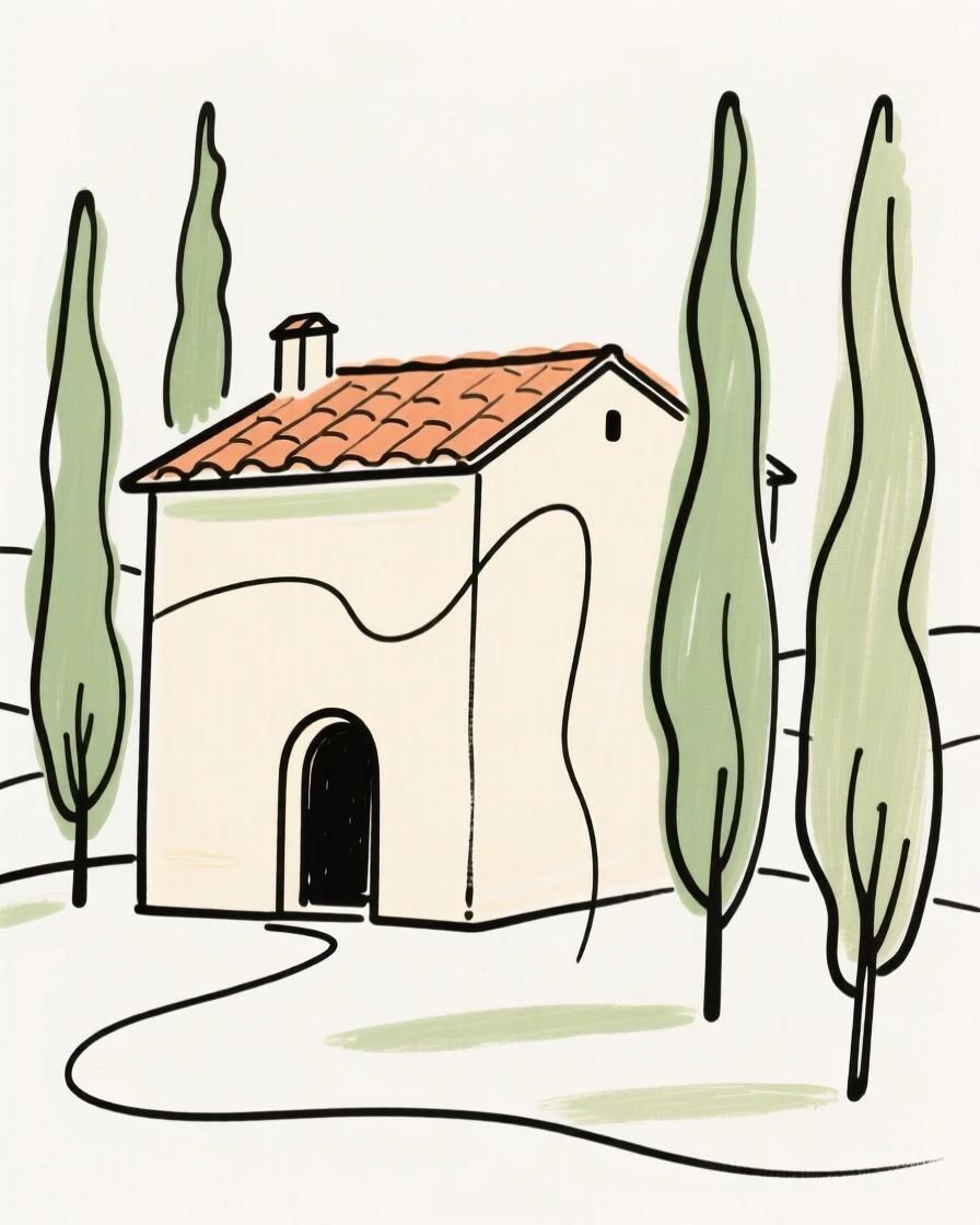 A Tuscan villa surrounded by cypress trees