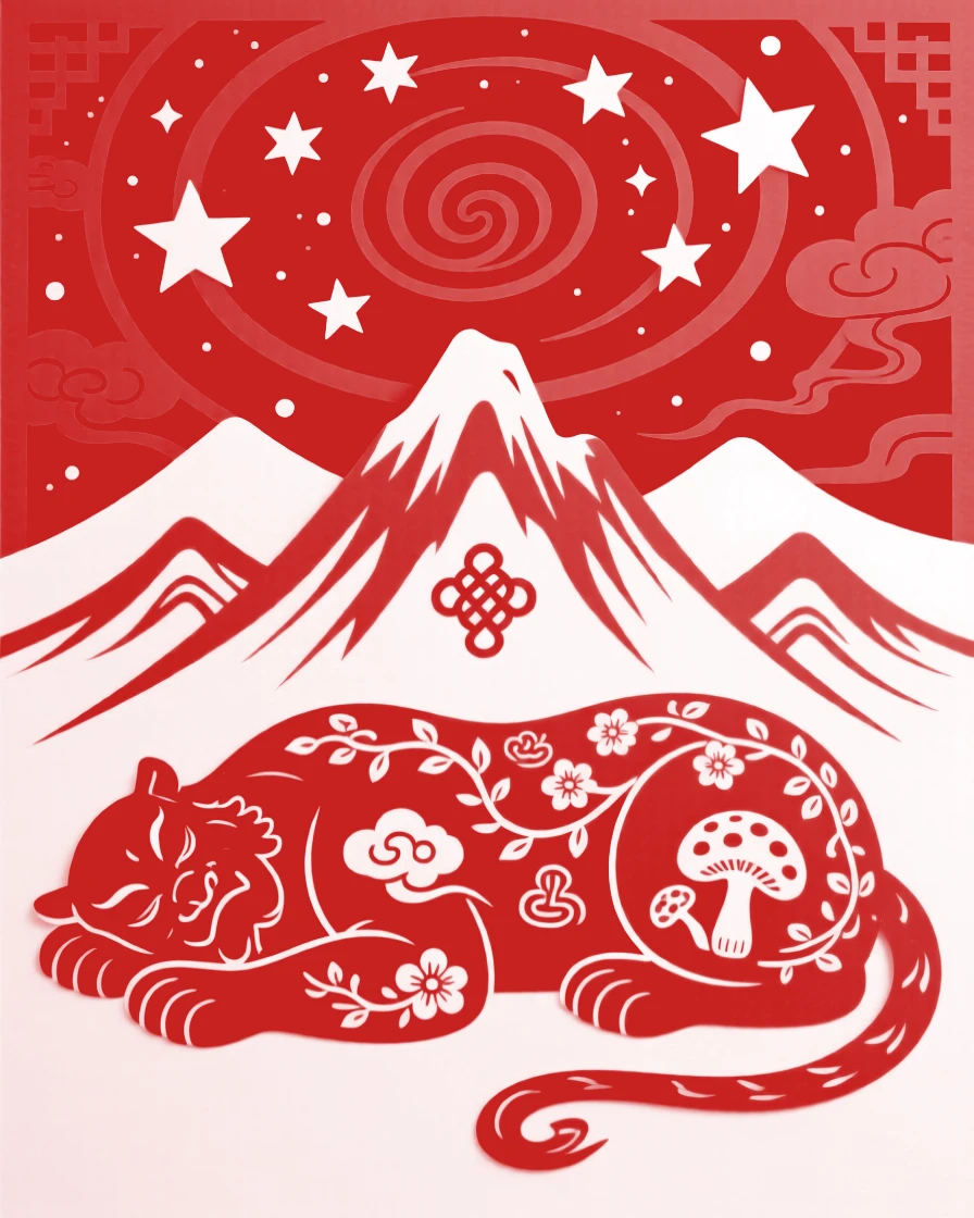 A mountain shaped like a slumbering giant, spiraling upward toward a sky full of unfamiliar stars, glowing softly against the deep night sky.