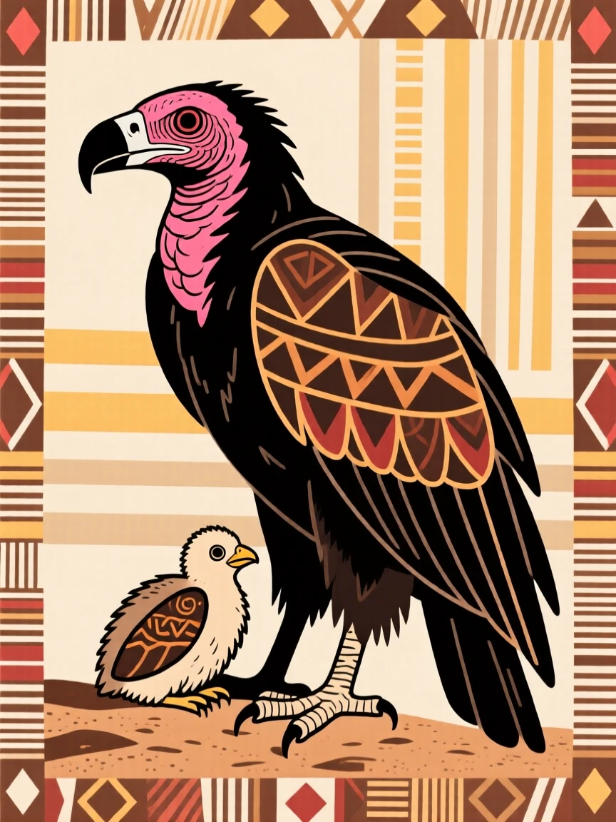 A lappet-faced vulture watching over its young.