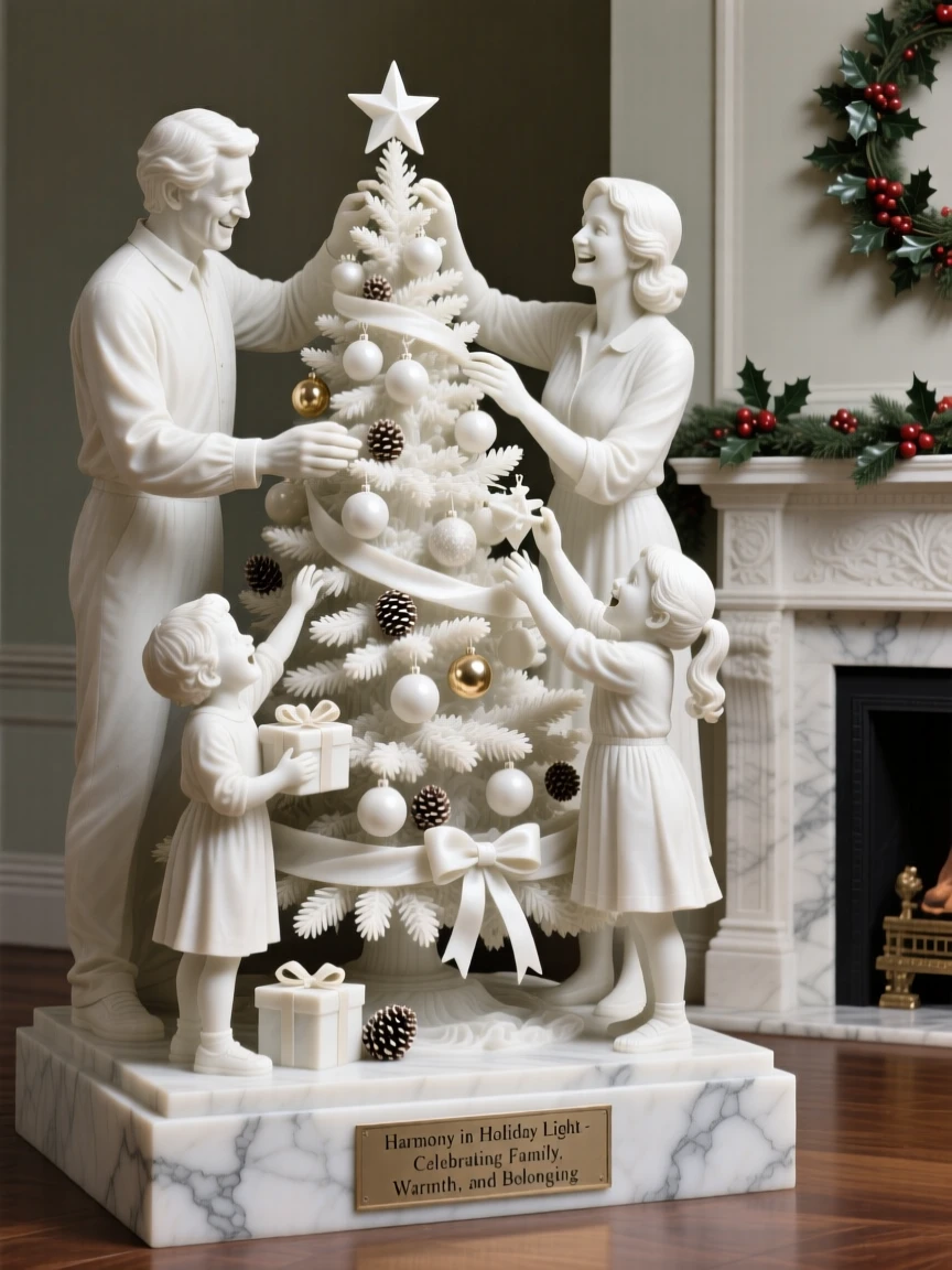 A joyful scene of a family decorating a home together for the holidays, capturing warmth, togetherness, and belonging