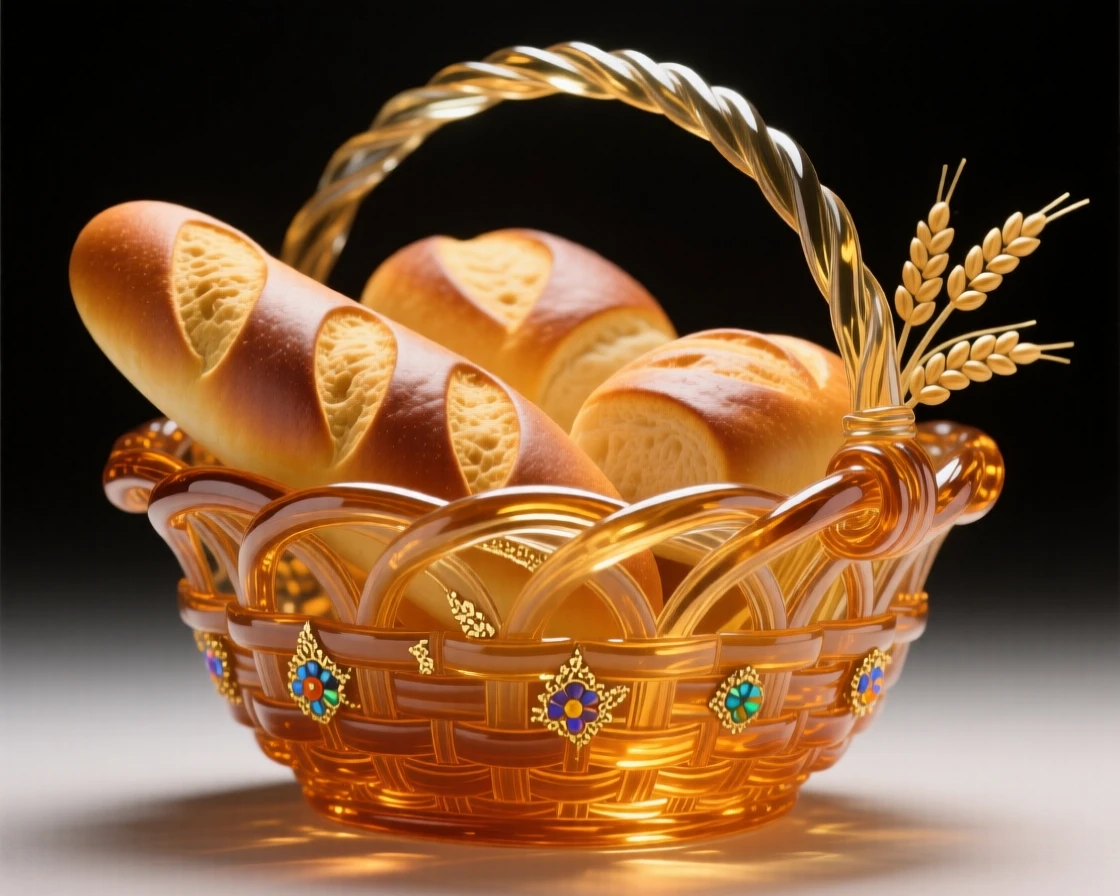 A basket of freshly baked bread still warm from the oven, homely and comforting.