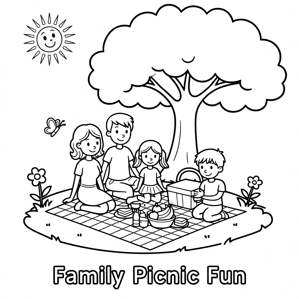 A family having a picnic under a big shady tree