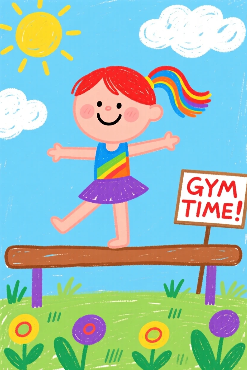 A girl practicing gymnastics on a balance beam.