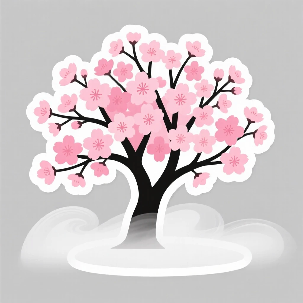A breathtaking cherry blossom tree in full bloom, with morning mist rolling through, perfect for a moment of quiet reflection.
