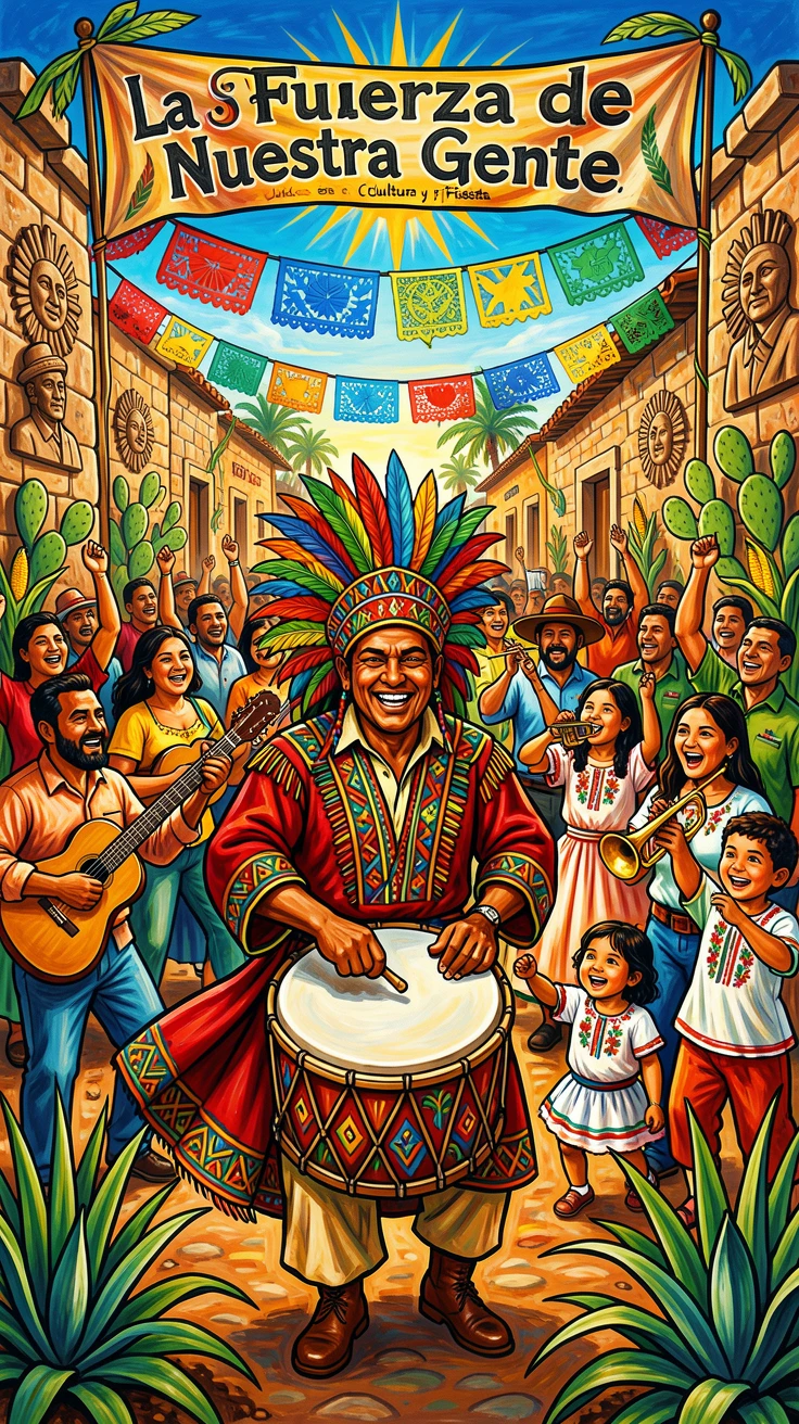 A drummer leading a festive street parade