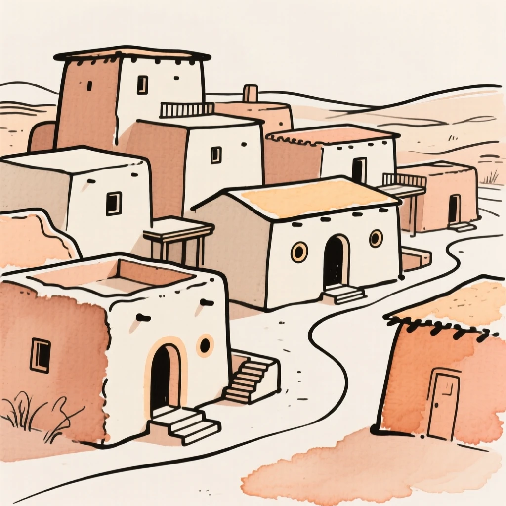 An adobe pueblo village