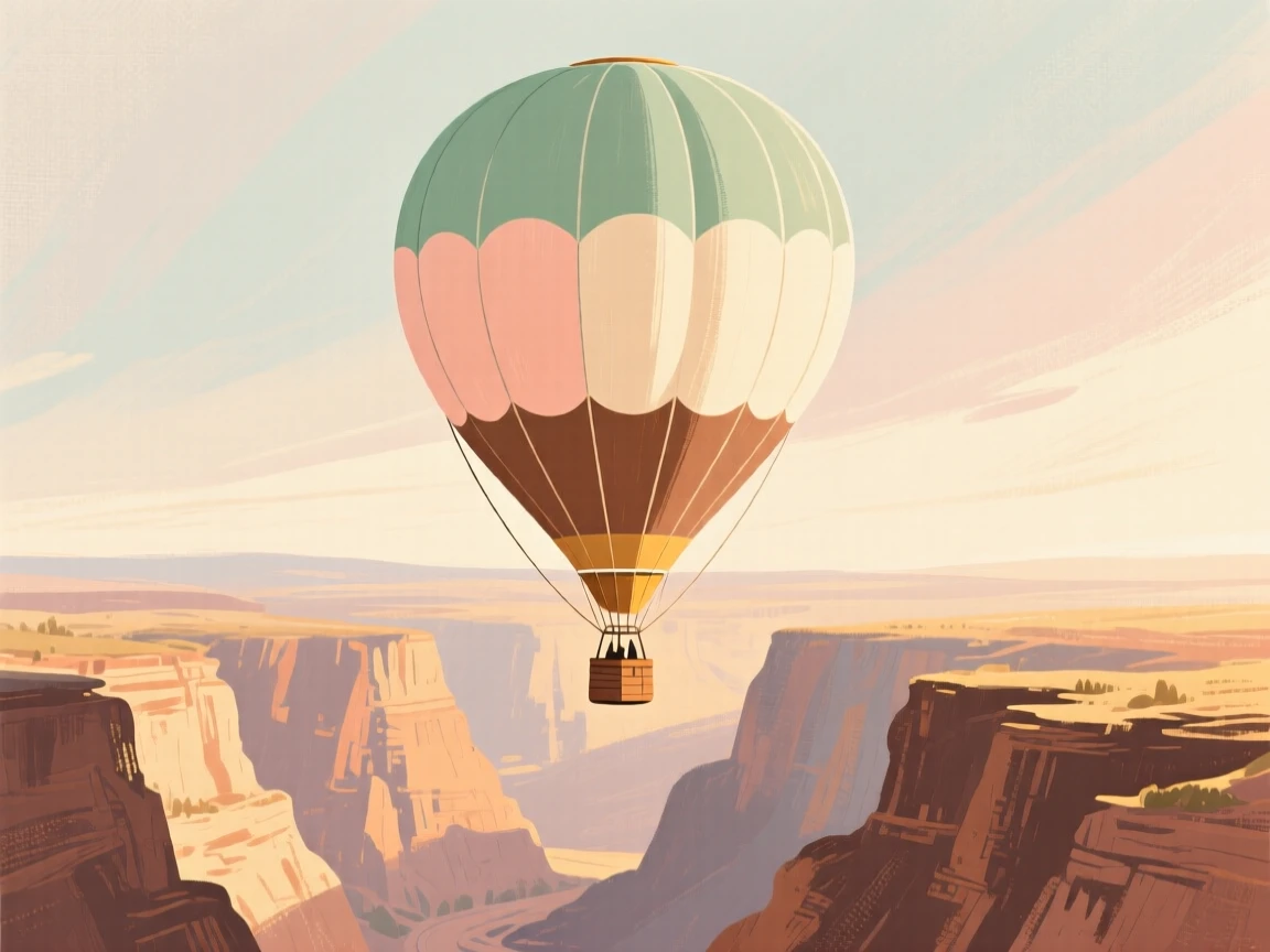 A hot air balloon soaring above a dramatic canyon landscape