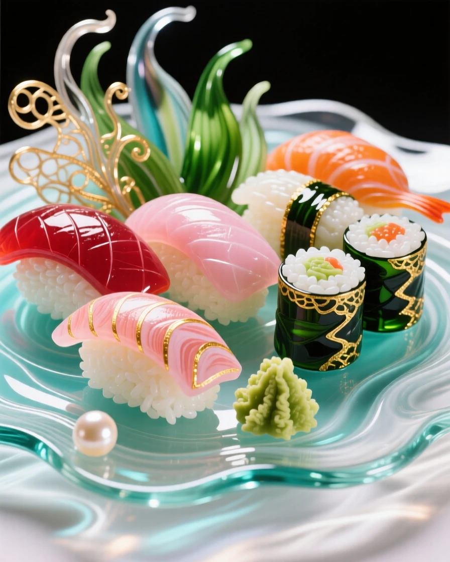 A vibrant sushi platter arranged like a work of art, fresh and precise.
