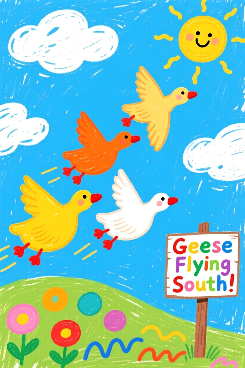 A flock of geese flying south in a V formation.