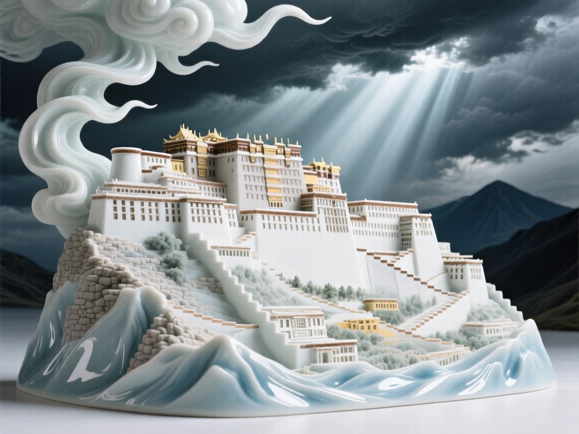 A grand view of a mountaintop monastery, framed by dramatic storm clouds clearing.