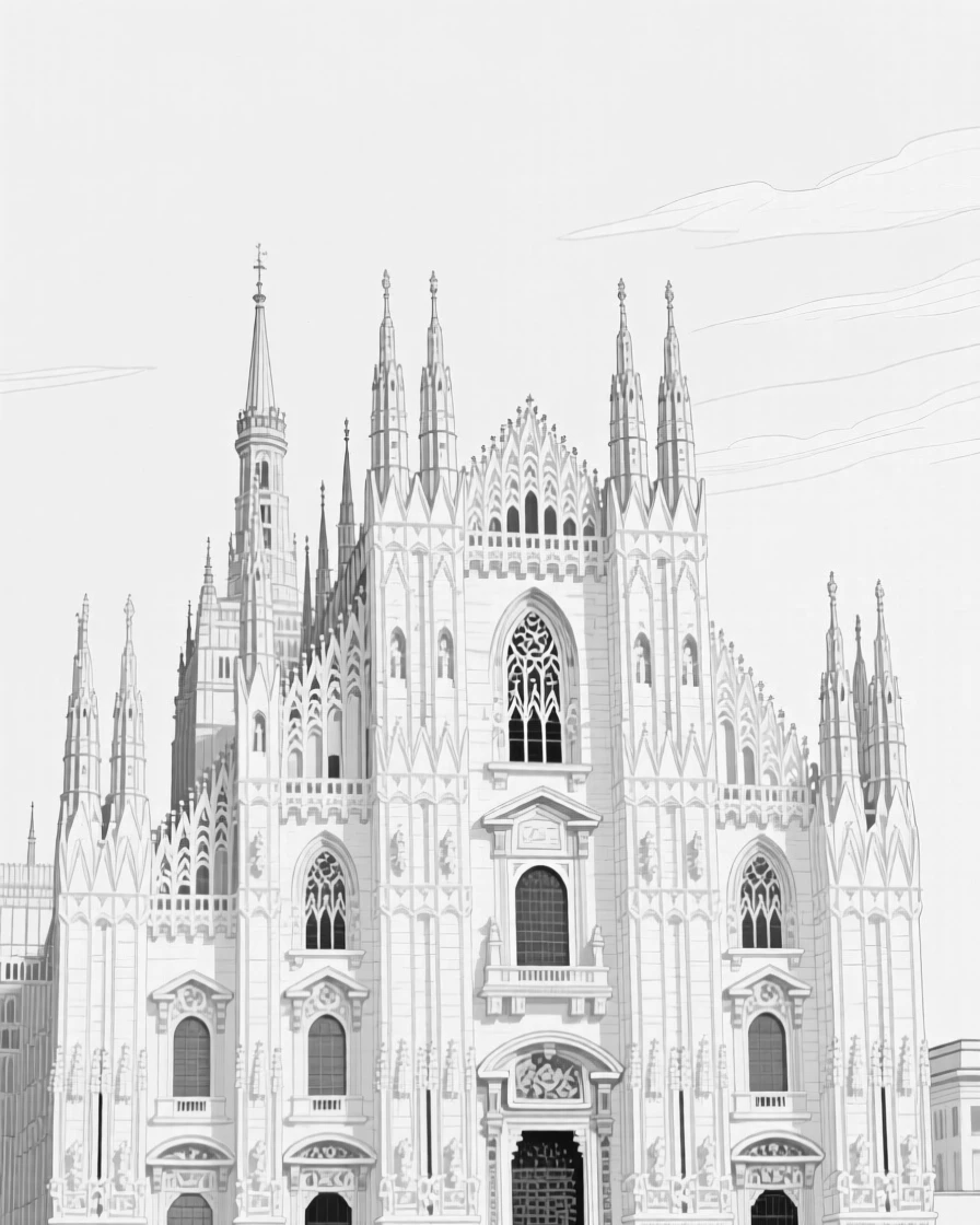 A grand cathedral with towering spires against a clear sky